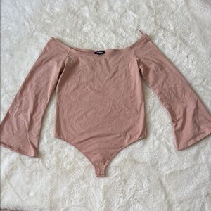 Express Off-The-Shoulder Dusty Rose Bell-Sleeve Bodysuit